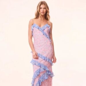 LoveShackFancy Rialto Maxi Dress Pink Floral Ruffle Tiered Romantic NWT Sz 6